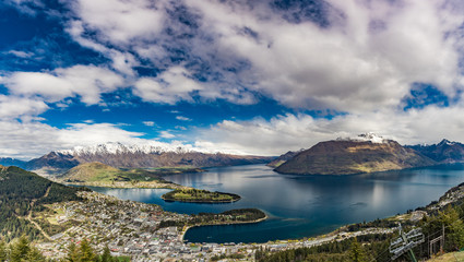 Panoramic view of The remarkables, Lake Wakatipu and Queenstown, South Island, New Zealand