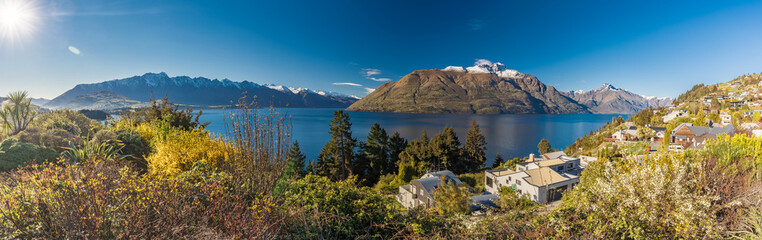 Panoramic view, The remarkables, Lake Wakatipu and Queenstown, South Island, New Zealand