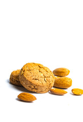 Integral cookies with almonds isolated on white