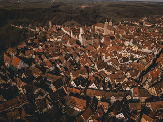 Aerial images of medieval old town, a destination for tourists from around the world. It is part of the popular Romantic Road through southern Germany.