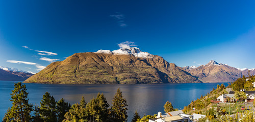 Panoramic view, The remarkables, Lake Wakatipu and Queenstown, South Island, New Zealand