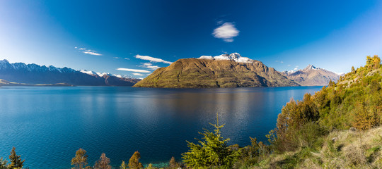 Panoramic view, The remarkables, Lake Wakatipu and Queenstown, South Island, New Zealand