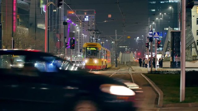 Trams In Warsaw, Poland. Modern, Ecological Way Of Public Transportation.