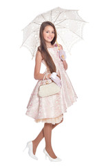 Portrait of beautiful girl with umbrella posing
