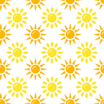 Sun pattern collection. Seamless paper set with flat sunshine icons on white background. Vector illustration