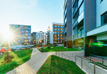 Apartment modern houses and homes residential buildings real estate sunset
