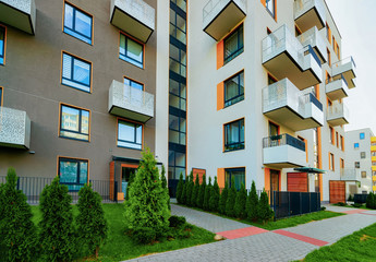 Apartment residential modern house building exterior and fence concept