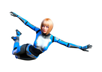 3D Rendering Female Robot on White