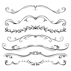 Hand drawn vector vintage swirl borders frames set