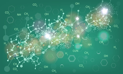 DNA molecule chemical chains and shapes. Medical or chemical abstract background. Illustrated vector.