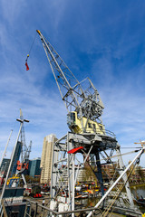 Fototapeta na wymiar Old port crane - a symbol of the era of marine and river water transport
