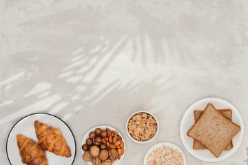 continental breakfast - toast, croissants, mix nuts, milk
