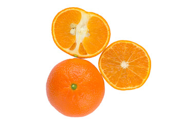 Beautiful bright orange on a white background, sliced