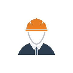 Icon of construction worker head in helmet