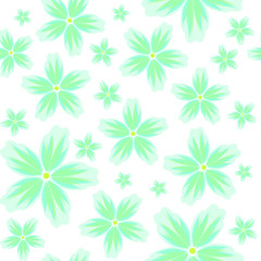 Vector seamless floral background with a pattern of large and small flowers in pastel colors on a white background.
