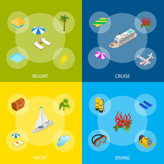 Fototapeta premium Cruise Ships Travel and Tourism Banner Concept 3d Isometric View. Vector
