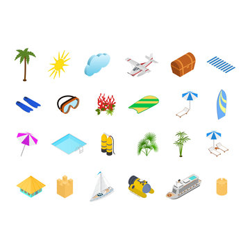 Cruise Ships Travel and Tourism Concept Icons Set 3d Isometric View. Vector