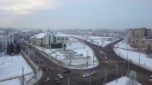 Aerial view Russian town of Vladimir, the Frunze square