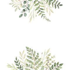 Hand drawn watercolor illustration. Botanical frame with eucalyptus, branches, fern and leaves. Greenery. Floral Design elements. Perfect for wedding invitations, cards, prints, posters, packing © Kate Macate