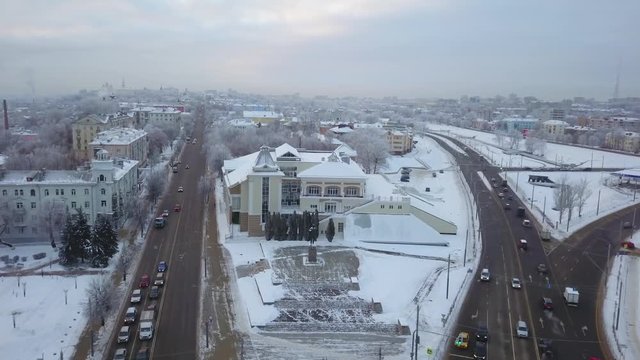 Top aerial view city Vladimir, Russia at winter day