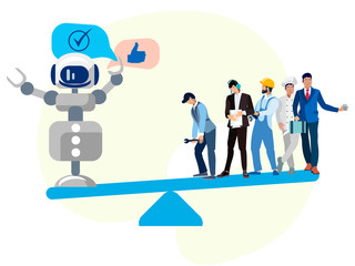 The modern world, technology is better than people. In minimalist style Cartoon flat Vector