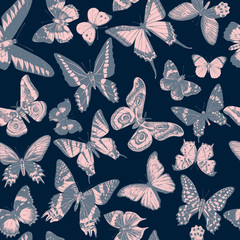 Seamless pattern with hand drawn butterflies