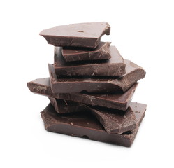 Dark chocolate with cocoa isolated on white background