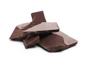 Dark chocolate with cocoa isolated on white background