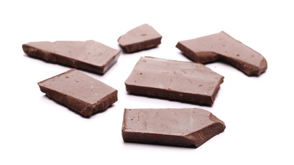 Dark chocolate with cocoa isolated on white background
