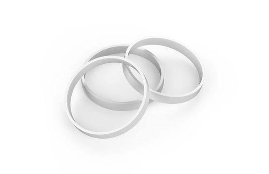 White silicone rubber wristband, Blank promo bracelet mock up template on isolated white background, 3d illustration