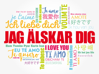 Jag alskar dig (I Love You in Swedish) in different languages of the world, word cloud background
