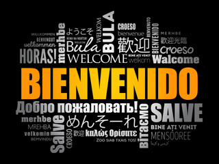 Bienvenido - Welcome in Spanish, word cloud in different languages