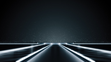 Futuristic abstract light way to stage. Future concept background. CGI illustration.