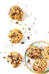 Healthy food concept Homemade Trail Mix organic Whole grains Energy cookies on white background with copy space