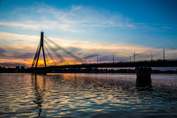Fototapeta na wymiar bridge at sunset in Riga
