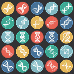 DNA icons set on color circles black background for graphic and web design. Simple vector sign. Internet concept symbol for website button or mobile app.