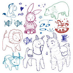 Handmade toy line vector set