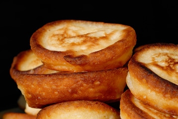 Homemade pancakes on a plate closeup. Shallow depth of field