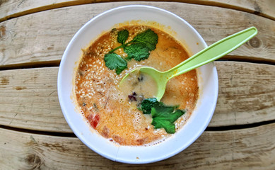 bowl of vegan soup eating out