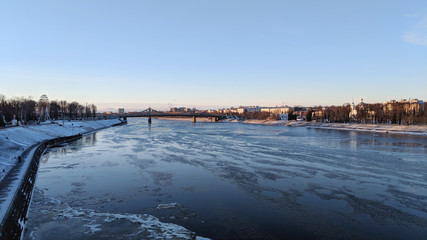 Volga river and Tver in winter