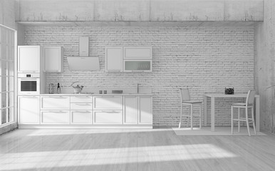 Kitchen interior grid 3D rendering