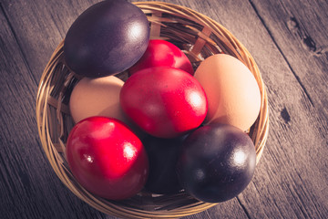 Easter eggs on wooden background