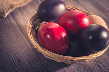 Easter eggs on wooden background