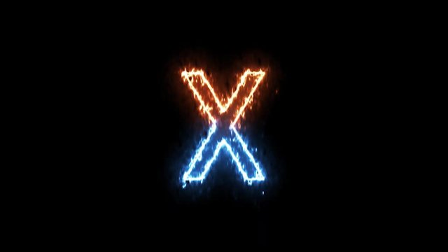 Letter X - outline fire and ice glowing on transparent background
