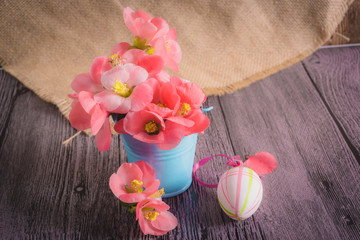 Easter decoration, Easter eggs on a rustic table