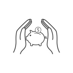 Money, pig, saving, hand icon. Vector illustration, flat design.