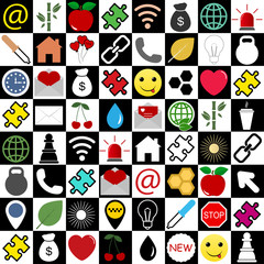 Set of icons on a chess background. Vector illustration in flat style. - Vector