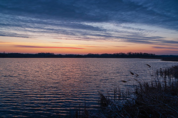 Poranek nad stawami. Stawy Dojlidzkie. Kolorowy i słoneczny  poranek