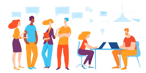 Business concept vector illustration. People work and comunicate. 