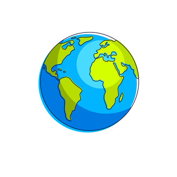 Planet earth vector illustration isolated on white background, America, Africa and Europe continents side.